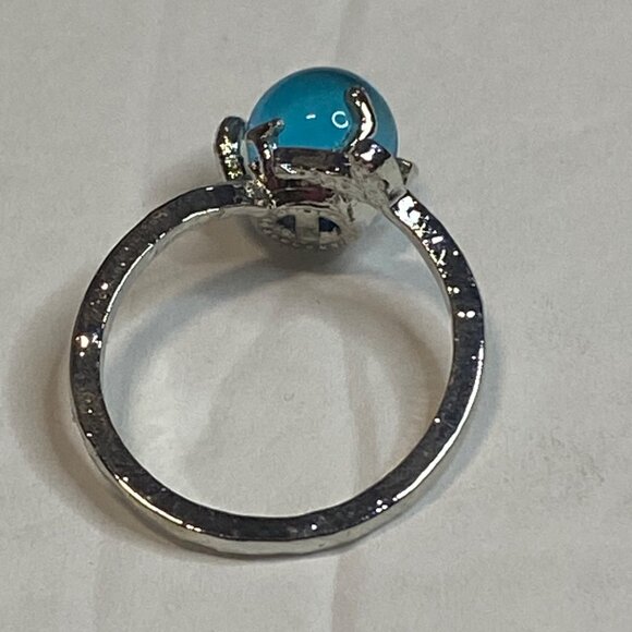 Silver Mermaid Bubble Ring With Adjustable Band Blue Crystal Centerpiece Women - Picture 2 of 9